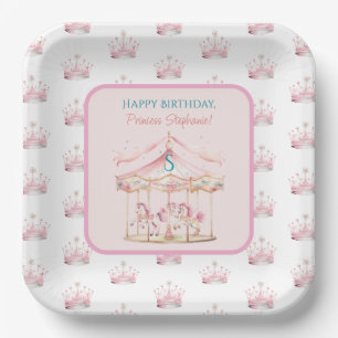 Assiettes En Carton Pink Princess Carousel Magique 1er anniversaire fi