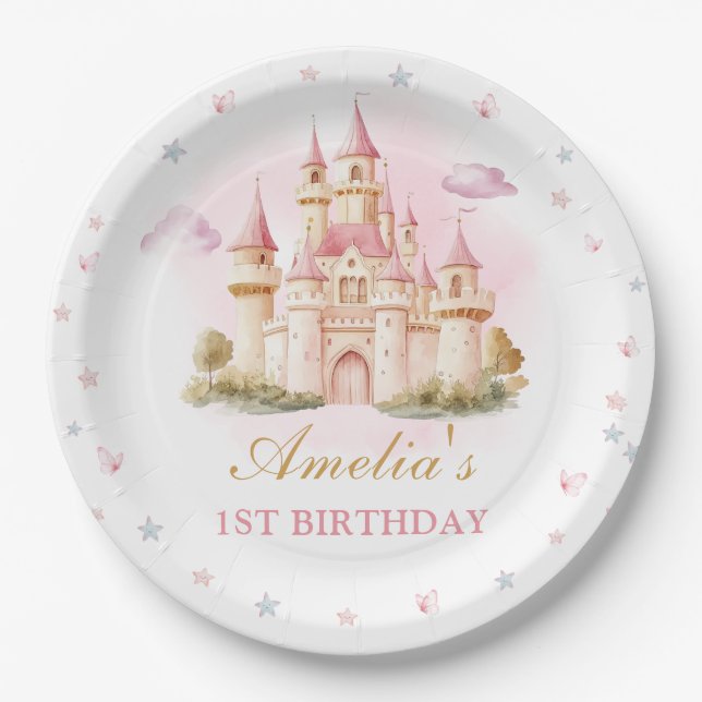 Assiettes En Carton Pink Princess Castle Anniversaire (Devant)