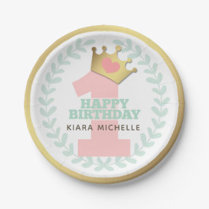 Assiettes En Carton Pink Princess Crown Baby Girl Fête d'anniversaire
