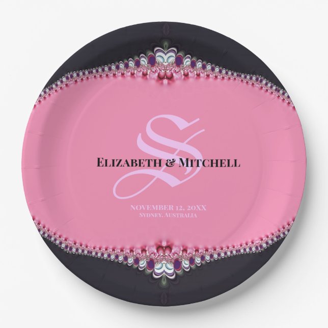 Assiettes En Carton Pink Princess Lace Special Day Engagement Wedding (Devant)