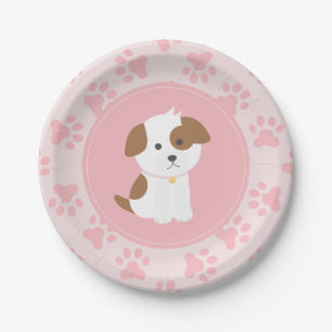 Assiettes En Carton Pink Puppy plaques de fête d'anniversaire empreint
