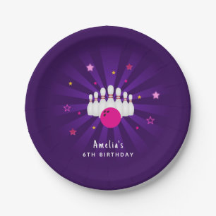 Assiettes En Carton Pink Purple Stars Bowling Anniversaire