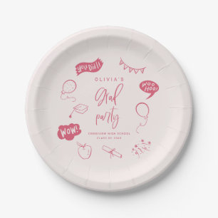 Assiettes En Carton Pink Quirky Grad Icons fête de graduation