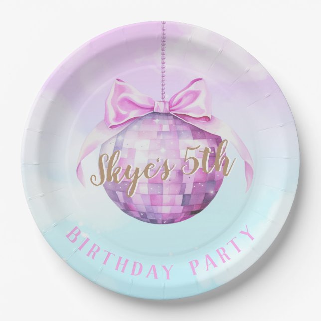 Assiettes En Carton Pink Sky Discoball Girl Anniversaire Invitation (Devant)