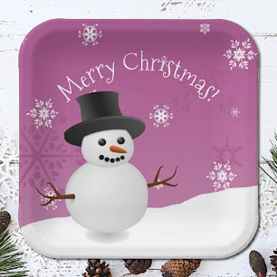 Assiettes En Carton Pink Snowman hiver décor Plaque de papier de Noël