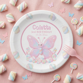Assiettes En Carton Pink Strawberry Butterfly Birthday