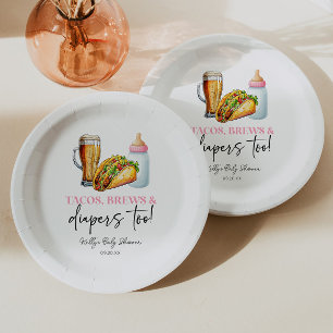 Assiettes En Carton Pink Tacos Brève et Diapers aussi! Baby shower