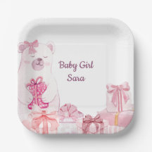 Pink Teddy Bear Baby Shower Party Plate