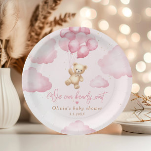 Assiettes En Carton Pink teddy ours fille douche nous pouvons attendre