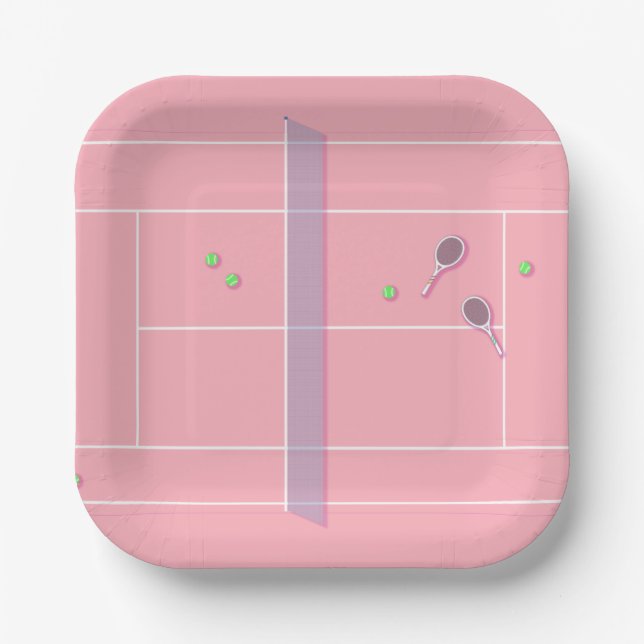 Assiettes En Carton Pink Tennis Court Joueur de tennis moderne (Recto)