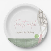 Pink Tennis First Birthday Girl Preppy Classic 