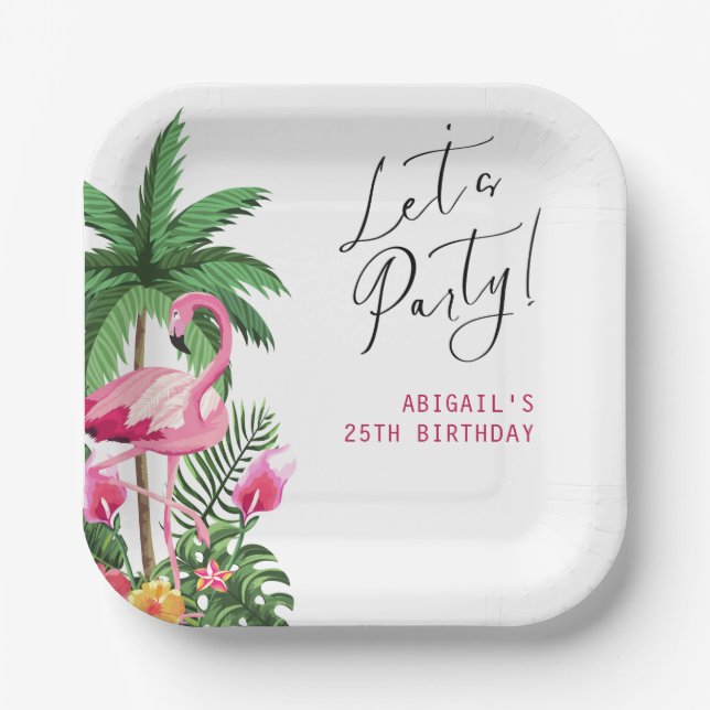 Assiettes En Carton Pink Tropical Hawaiian 25th Birthday Invitation   (Recto)