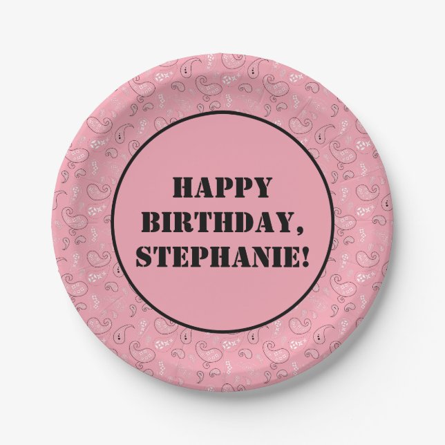 Assiettes En Carton Pink Western Bandana Imprimer Anniversaire (Devant)
