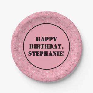 Assiettes En Carton Pink Western Bandana Imprimer fête d'anniversaire