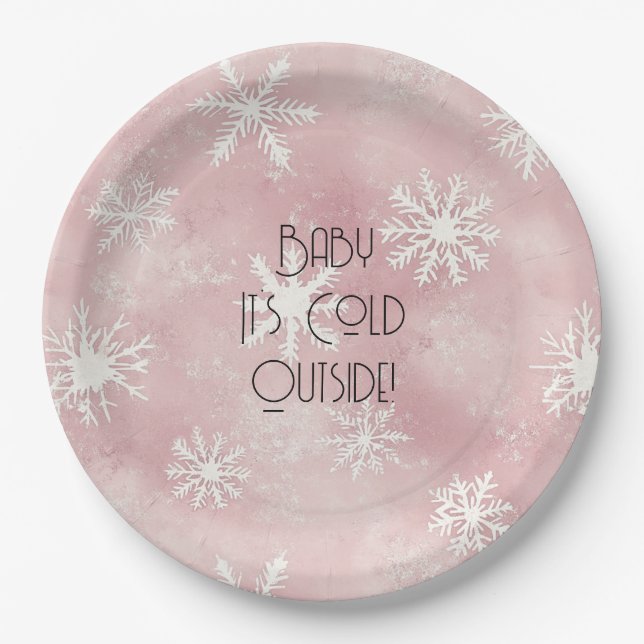 Assiettes En Carton Pink White Christmas Snowflakes Stripes  (Devant)