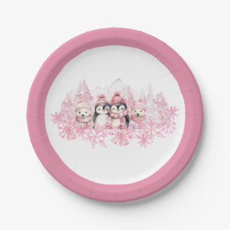 Assiettes En Carton Pink Winter ONEderland Plaque en papier