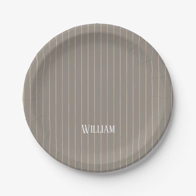 Assiettes En Carton Pinstripes beiges personnalisées (Devant)