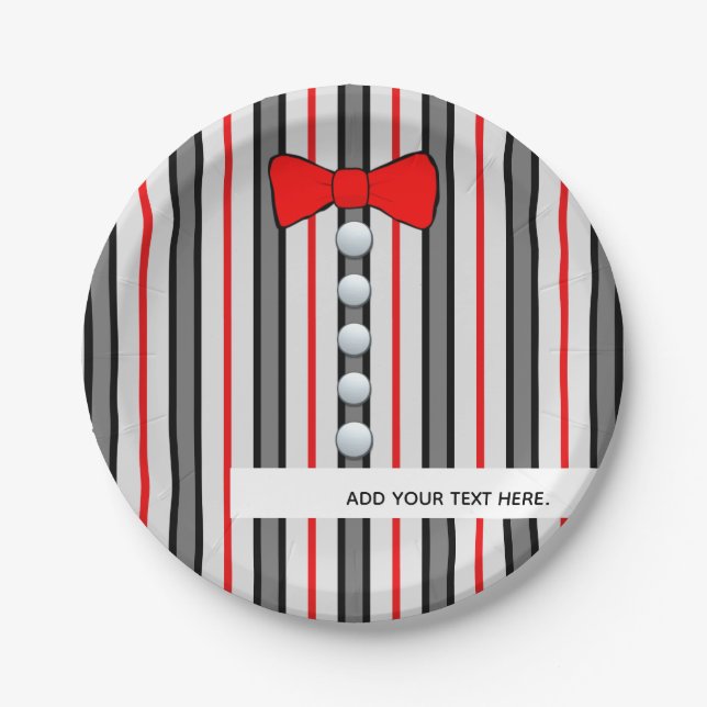 Assiettes En Carton Pinstripes Et Cravate Red Bow (Devant)
