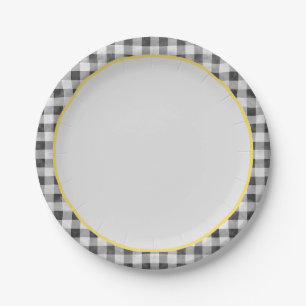 Assiettes En Carton Pique-nique d'été En vichy blanc noir
