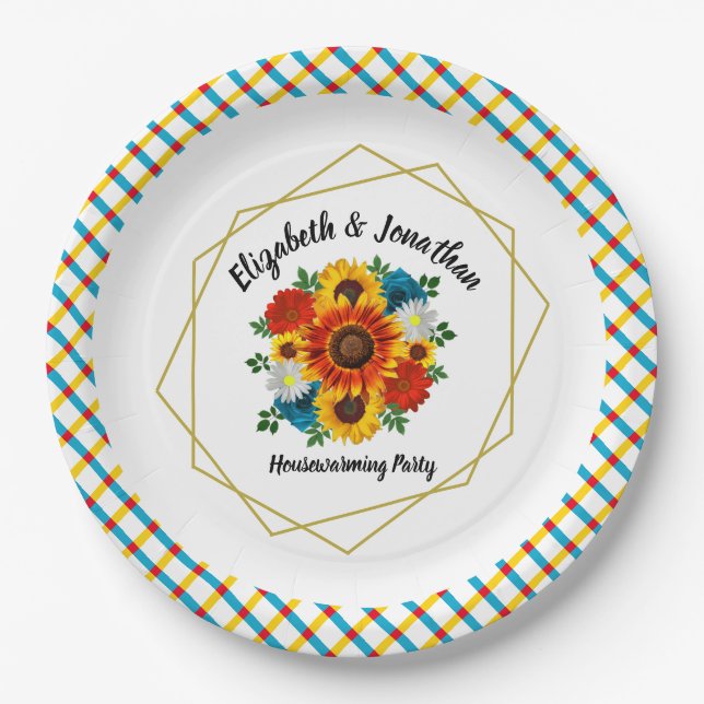 Assiettes En Carton Pique-nique d'été Fleur géométrique (Devant)