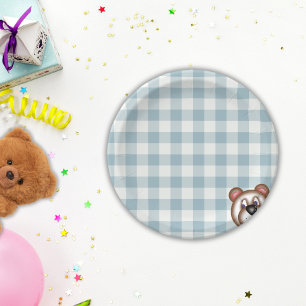 Assiettes En Carton Pique-nique en vichy ours en peluche