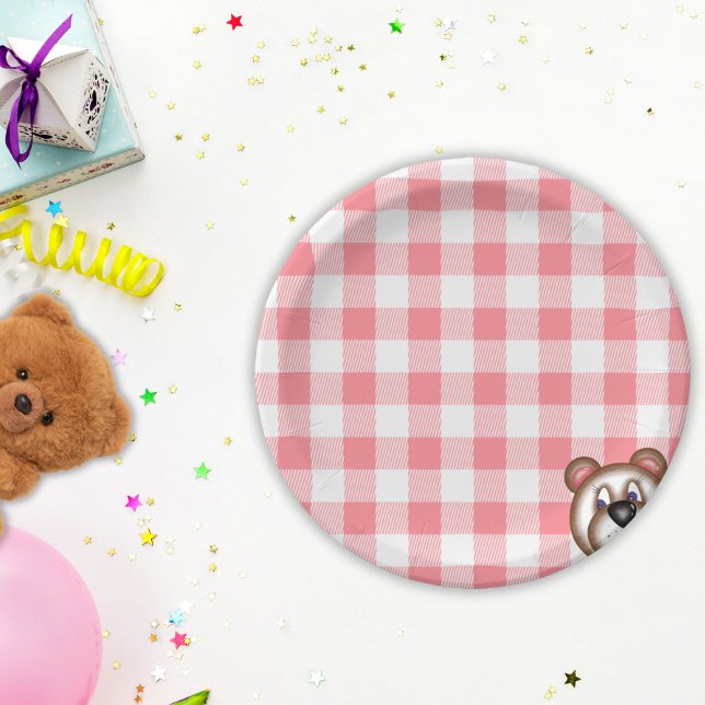 Assiettes En Carton Pique-nique en vichy ours en peluche (Créateur téléchargé)