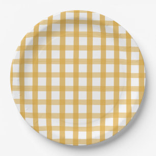 Assiettes En Carton Pique-nique jaune de plaid