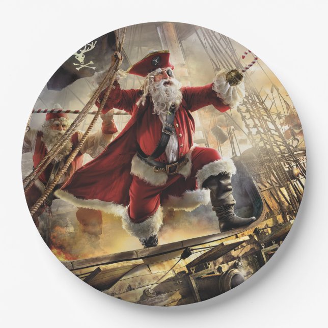 Assiettes En Carton Pirate Père Noël (Devant)