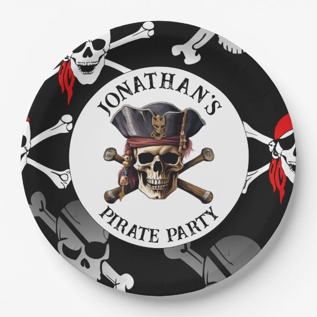 Assiettes En Carton PIRATE PETITES SKULLES Plaque de papier (Devant)