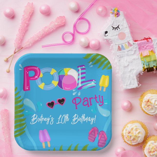 Assiettes En Carton Piscine Fête d'été Fille fête d'anniversaire (Fête)