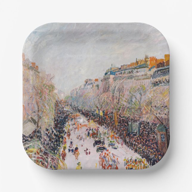 Assiettes En Carton Pissarro - Montmartre, Mardi Gras sur le boulevard (Recto)