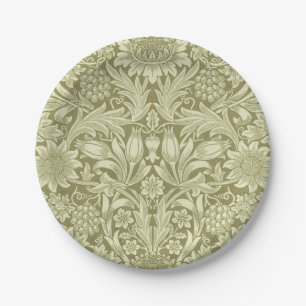 Assiettes En Carton Pissenlit de William Morris Damassé Vintage Olive