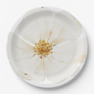 Assiettes En Carton Pivoine blanche illustrée à la main