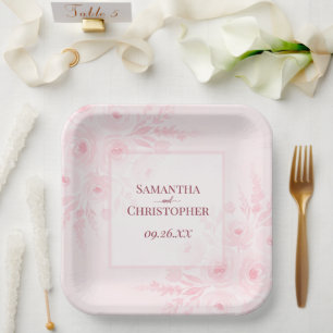 Assiettes En Carton Pivoines Roses Rustiques Élégant Mariage Bohème