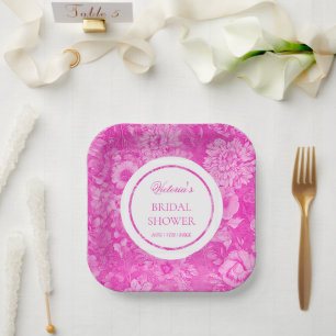 Assiettes En Carton Pivoines roses Toile Réception de mariage 