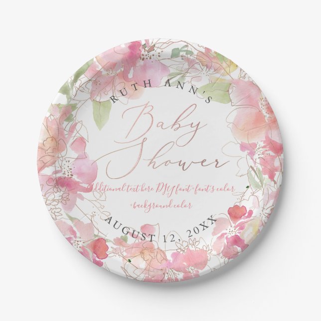 Assiettes En Carton PixDezines Aquarelle Blush Sweetpea Baby shower (Devant)