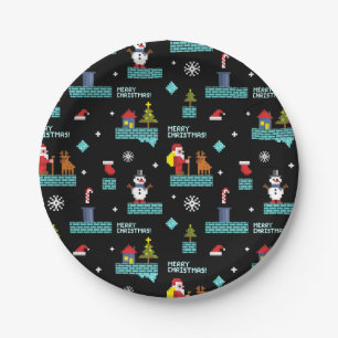 Assiettes En Carton Pixellit Joyeux Motif de Noël - Design rétro