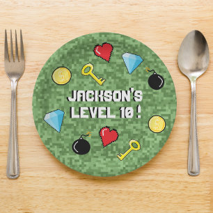 Assiettes En Carton Pixels Arcade Niveau supérieur Anniversaire de enf