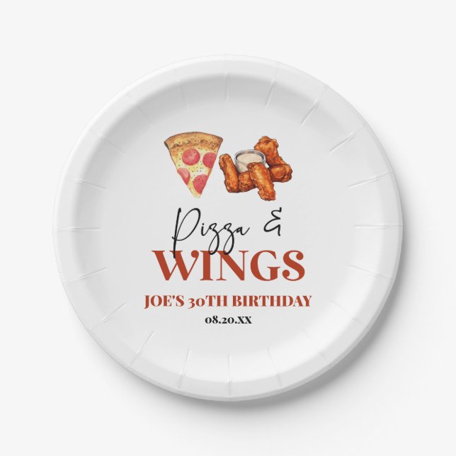 Assiettes En Carton Pizza and Wings Birthday Party (Devant)