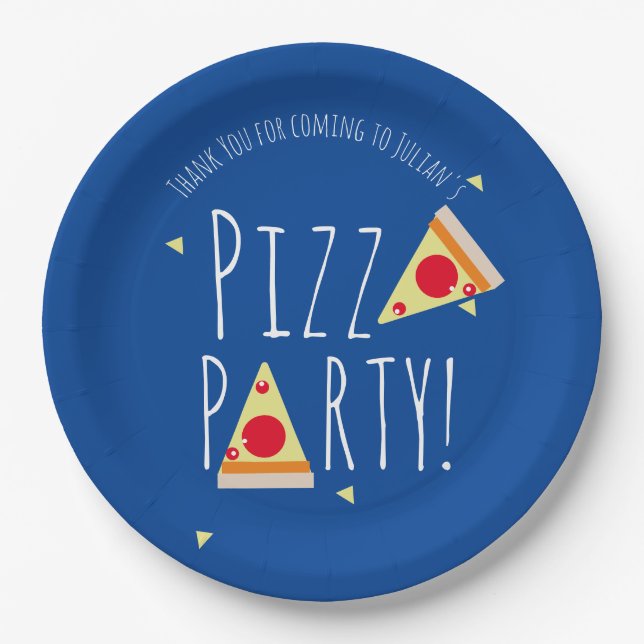 Assiettes En Carton Pizza Bold Anniversaire Restaurant  Bleu (Devant)