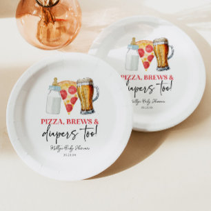 Assiettes En Carton Pizza Brews et Diapers aussi ! Baby shower