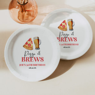 Assiettes En Carton Pizza et brasse Bière Verre fête d'anniversaire
