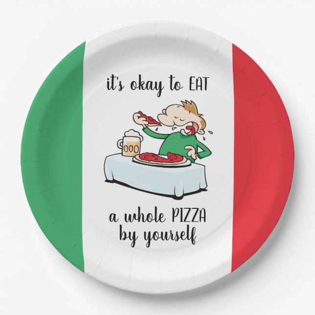Assiettes En Carton Pizza Party En Italien, Texte Et Dessin (Devant)