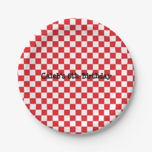 Assiettes En Carton Pizza Party Red White Check Anniversaire