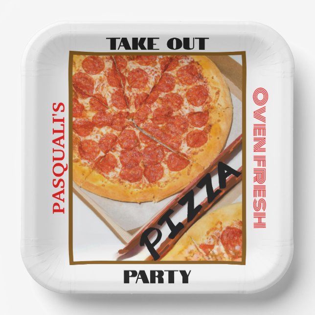 Assiettes En Carton Pizza Sortir Nom de la fête (Recto)
