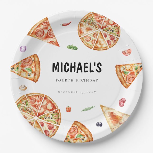 Assiettes En Carton Pizza Thème Anniversaire Plaque Papier (Devant)