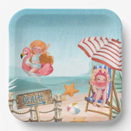 Assiettes En Carton Plage amusante été avec les amis