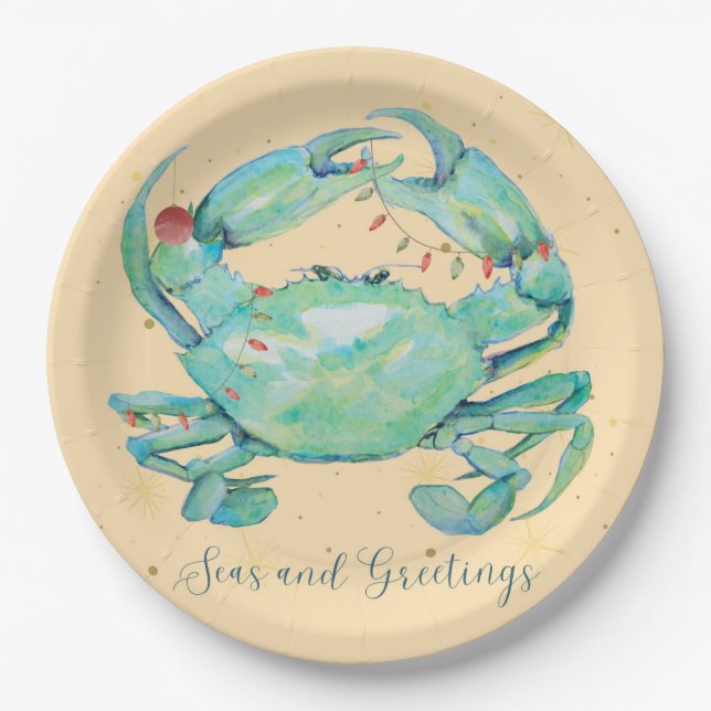 Assiettes En Carton Plage de crabe de Noël (Devant)