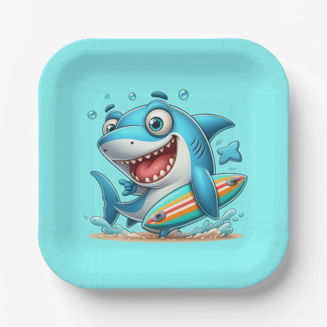 Assiettes En Carton plage de requin cool (Recto)