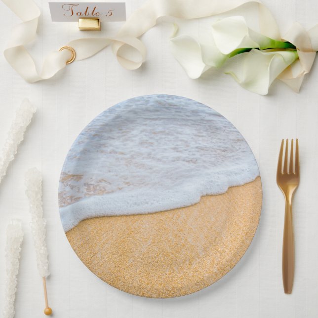 Assiettes En Carton Plage de sable avec Surf en mousse (Mariage)